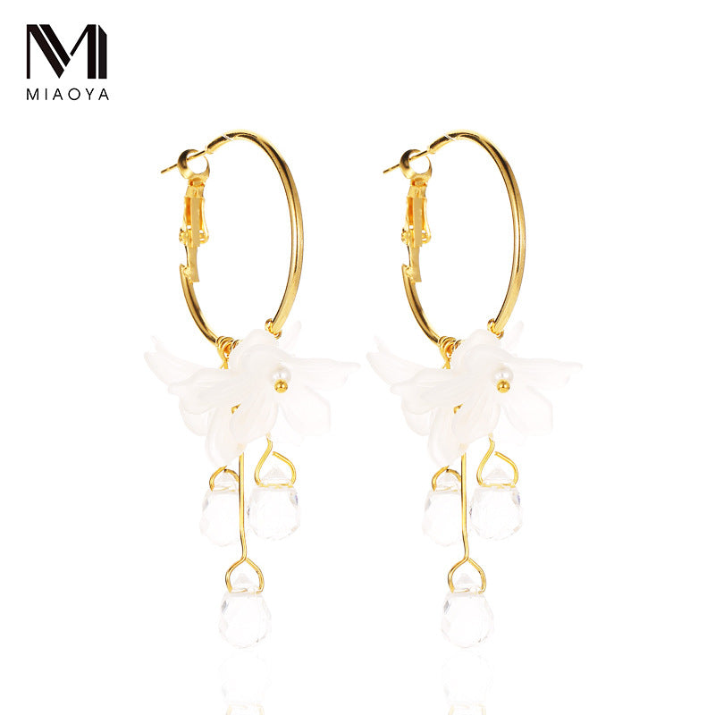 Wholesale Crystal Flower Tassel Alloy Earrings